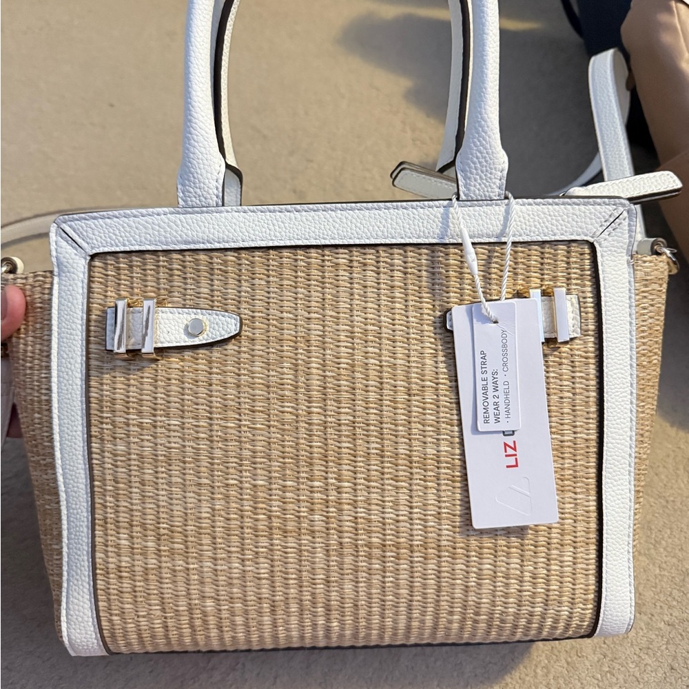 Liz Claiborne White and Tan Woven Tote